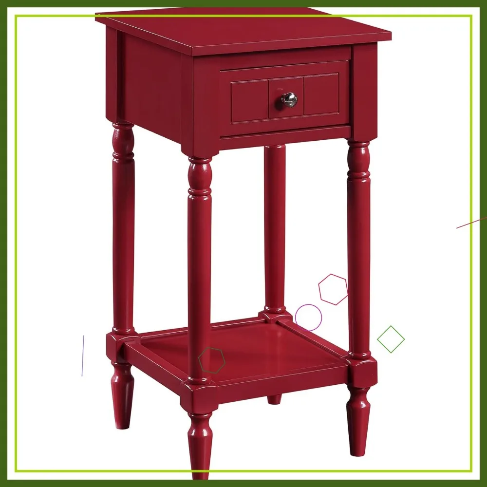 

Торцевой столик с одним ящиком во французском стиле и полкой для хранения, приставной столик в стиле фермерского дома для гостиной из клюквенно-красного цвета
