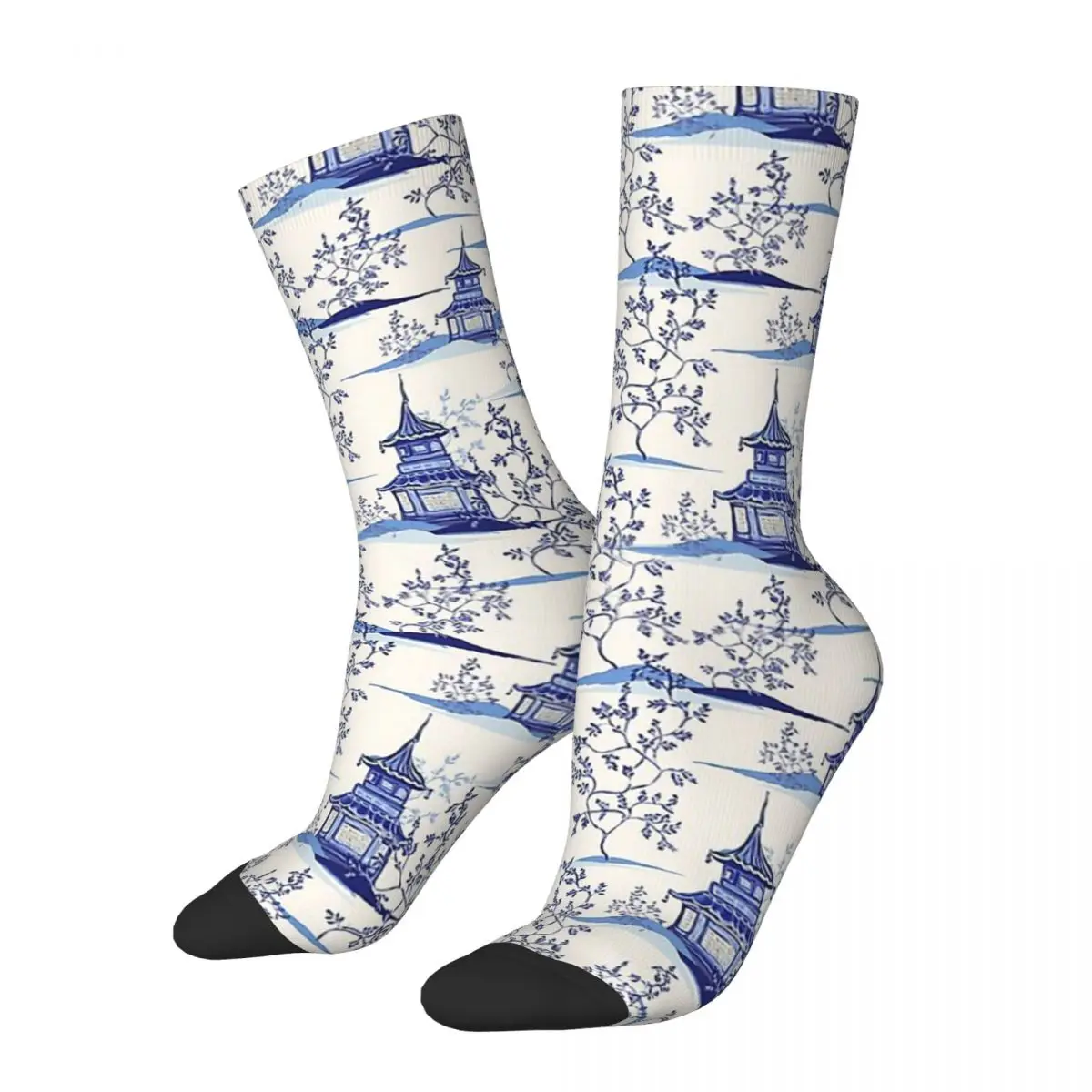 Hip Hop Retro Chinoiserie Toile Temple Zen Garden Art Crazy Men's Socks Unisex Chinese Street Style Printed Crew Sock Boys Gift