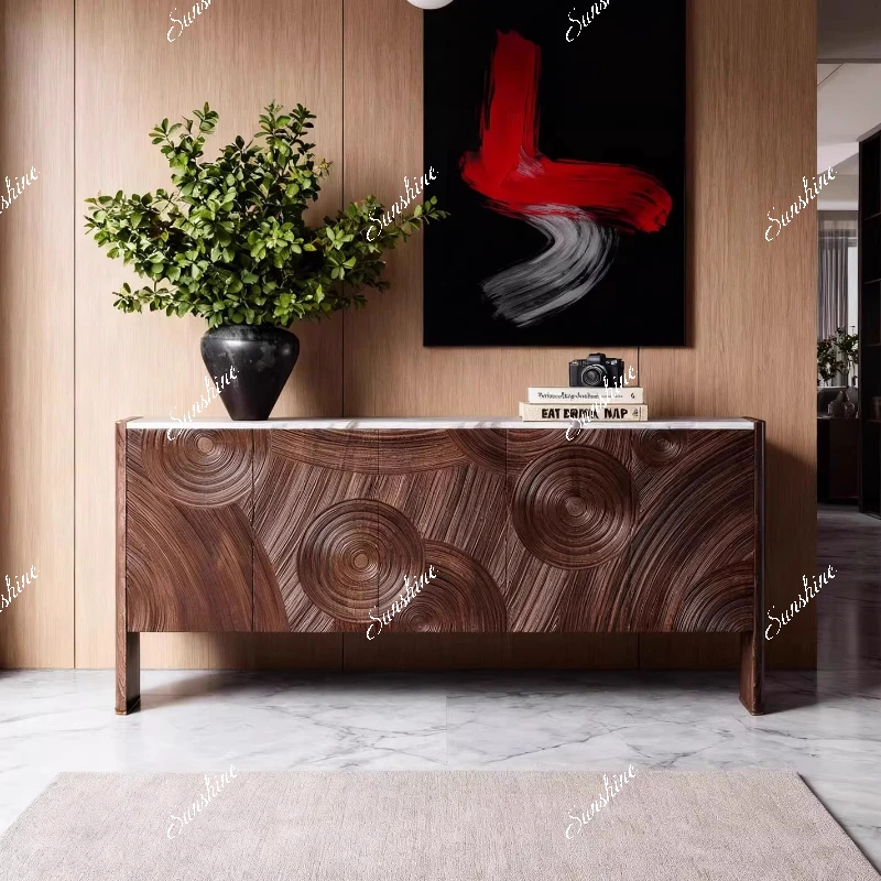 

Solid wood engraving entrance cabinet villa living room decorative cabinet dining side cabinet