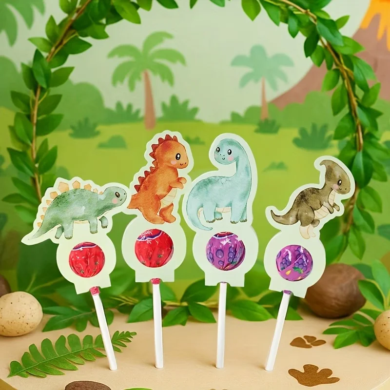 24 Tarjetas de Papel con Diseño de Dinosaurios en Acuarela, Etiquetas Bonitas para Dulces con Temática de Dinosaurios Jurásicos para Decoración de Fiestas de Cumpleaños