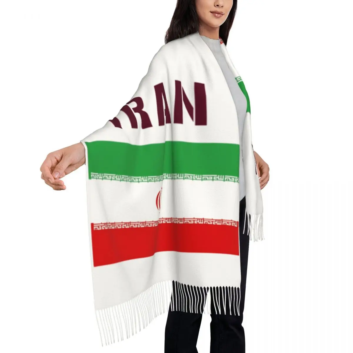 

Iran Flag Scarf Women Head Scarves with Tassel Winter Popular Shawls and Wrap Keep Warm Custom Bufanda Mujer