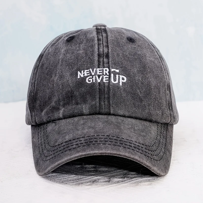 

Бейсболка с вышивкой "NEVER GIVE UP" – регулируемая, дышащая, моющаяся, в повседневном стиле, для мужчин и женщин, повседневный головной убор | Adjus