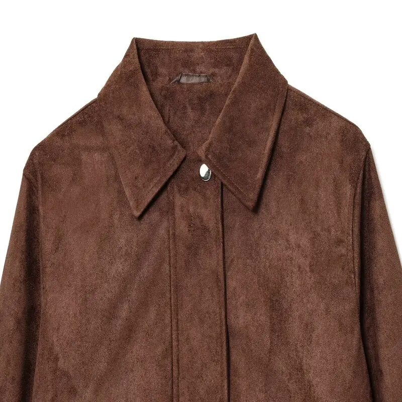 Automne 2025 nouveau manteau en cuir Jaet ort pour femmes Long Sve col rabattu vêtements d'extérieur Faionable dames ort vêtements d'extérieur