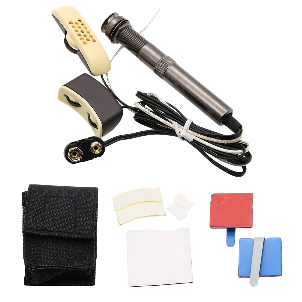กีตาร์อะคูสติกพื้นบ้าน A-202 กีตาร์ Equalizer Piezo Pickup เครื่องขยายเสียงจูนเนอร์แจ็คเอาต์พุต 6.35 มม.(พร้อมไมโครโฟน) ร้อน