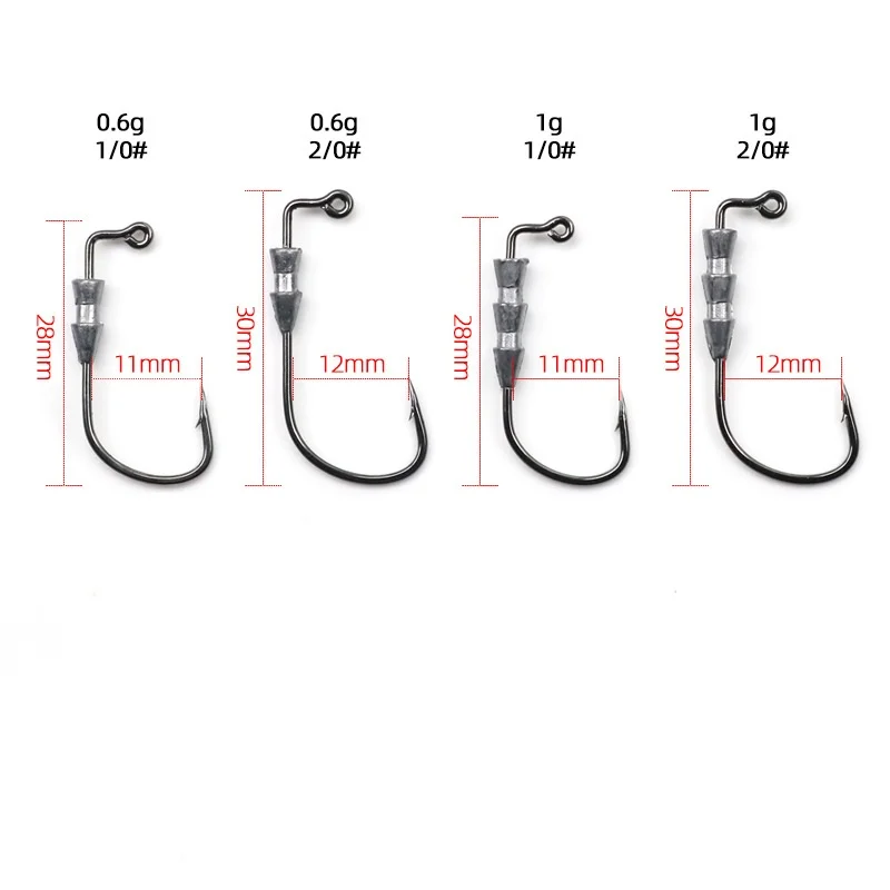 Fishing Worm Hook Lock Lure Hide Soft Bait Fishhooks High Carbon Steel Hooks with Lead Weight Lot 10 Pieces SALE