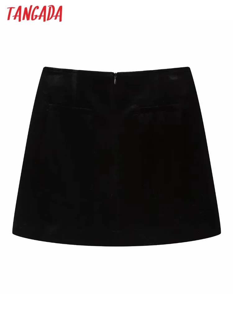 Tangada 2023 Winter Women Solid Velvet Skirt Zipper High Waist Mini Skirt BE278