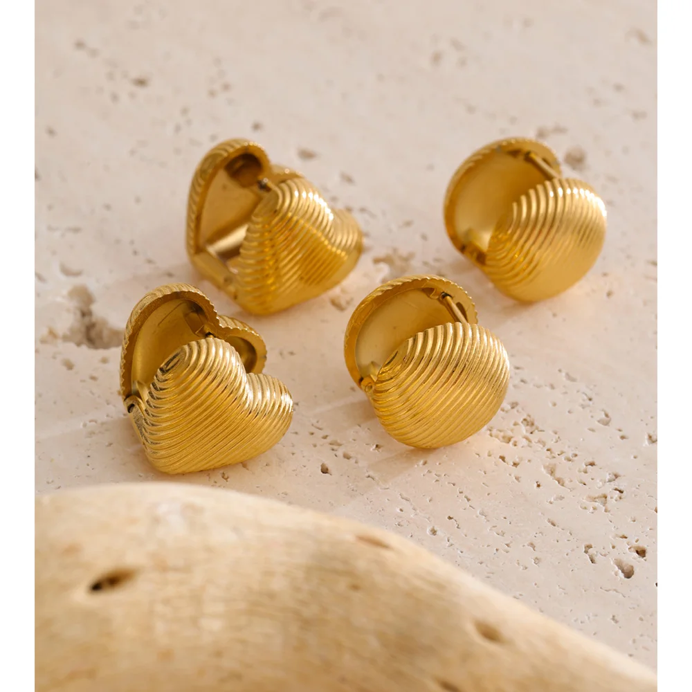 Yhpup 14*14 مللي متر الحد الأدنى الفولاذ المقاوم للصدأ جولة القلب على الوجهين هوب أقراط اليومية تنوعا ارتداء موضة حلية مجوهرات هدية