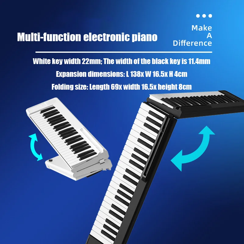 88 Keys,Multi-Function Folding Piano,Professional Foldable Keyboard, Music Portable Digital Midi Synthesizer, EN Version