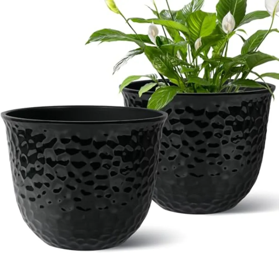 

Garden"Dia Planter - 11.8" H Large Round Plant Pots with Drain Hole - Lightweight Decorative Plastic Flower Pots for Indoor Out