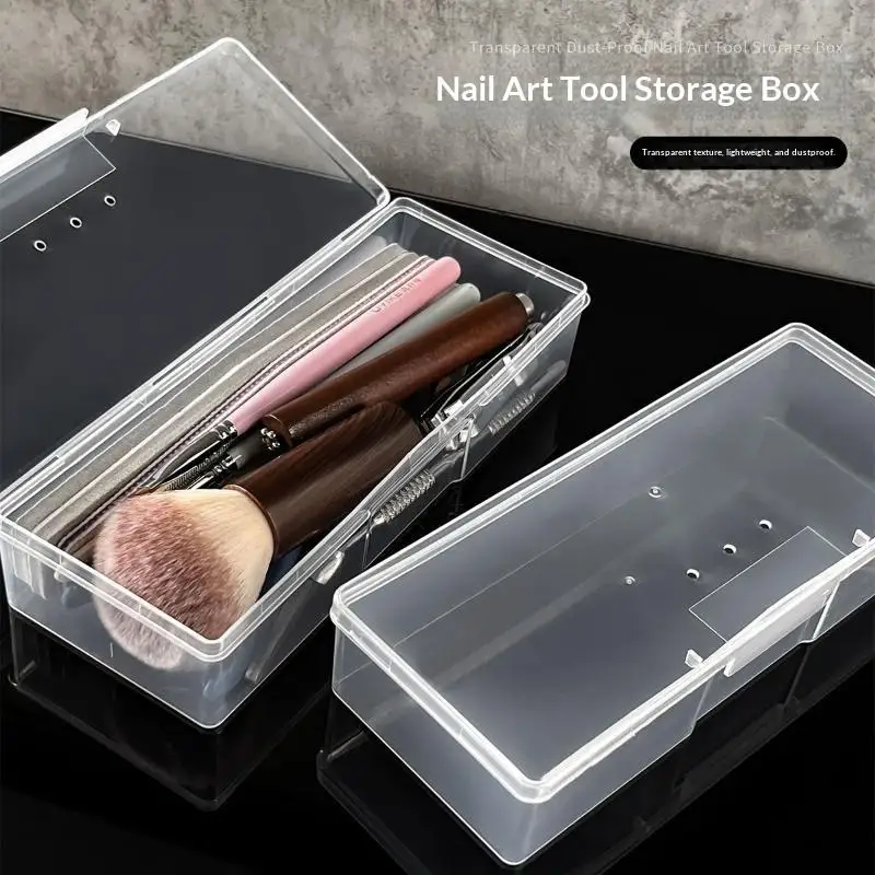 Nail Art Empty Storage Box Rectangle Transparent Plastic Case For Nail Rhinestone Brush Pen Buffer Files