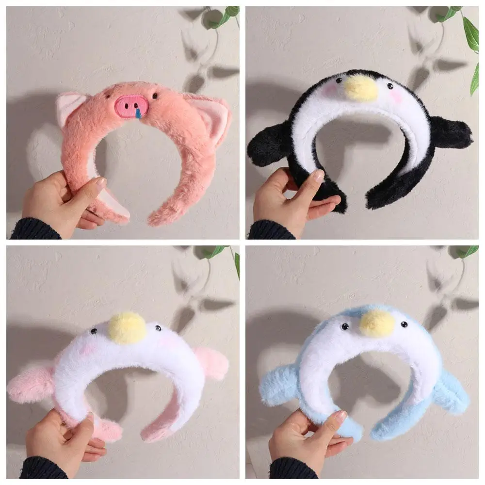 

Fashion Snotty Pig Cartoon Headband Non-slip Face Wash Plush Hairband Cute Plush Doll Penguin Hair Hoop Kids