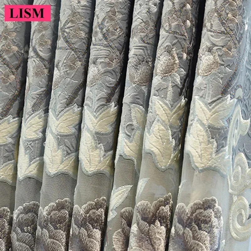 European Hollow Curtains for Living Room Bedroom Italian Velvet Luxury Embroidery Window Blackout Decor Custom Valance Tulle