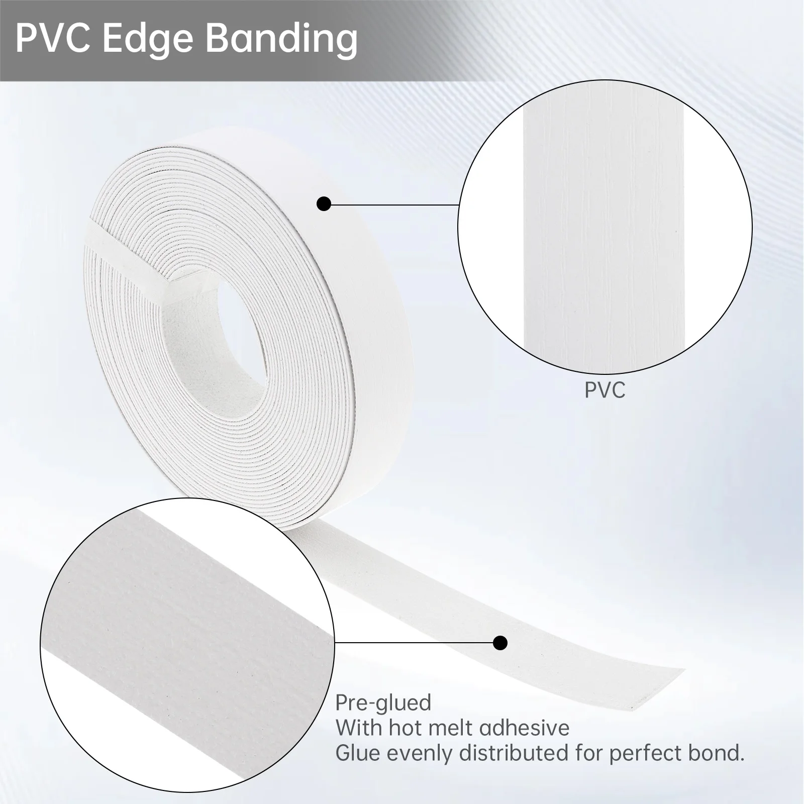 2.2cm x 7.62M White / Black Hot Melt Adhesive PVC Edge Banding Furniture Cabinet Surface Table Pre-glued Veneer Edging Tape image 2