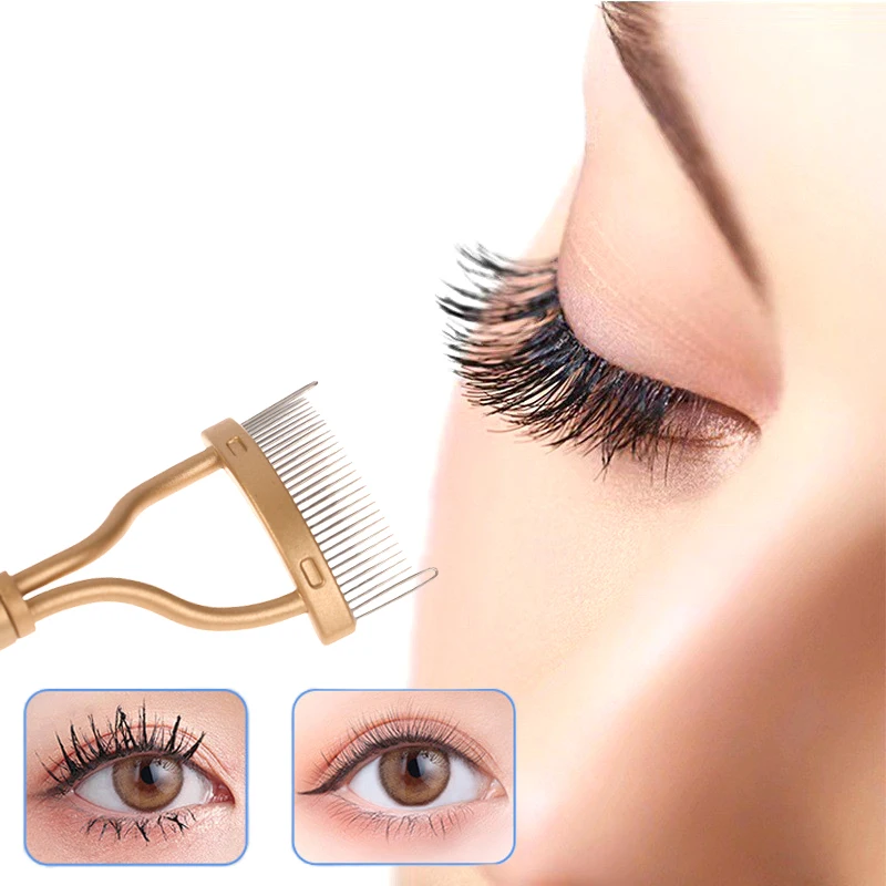 Gouden Wimper Separator Metalen Tanden Rechte Wimperkruller Makeup Roestvrij Wimperborstel Kam Mascara Krul Make-Up Tool