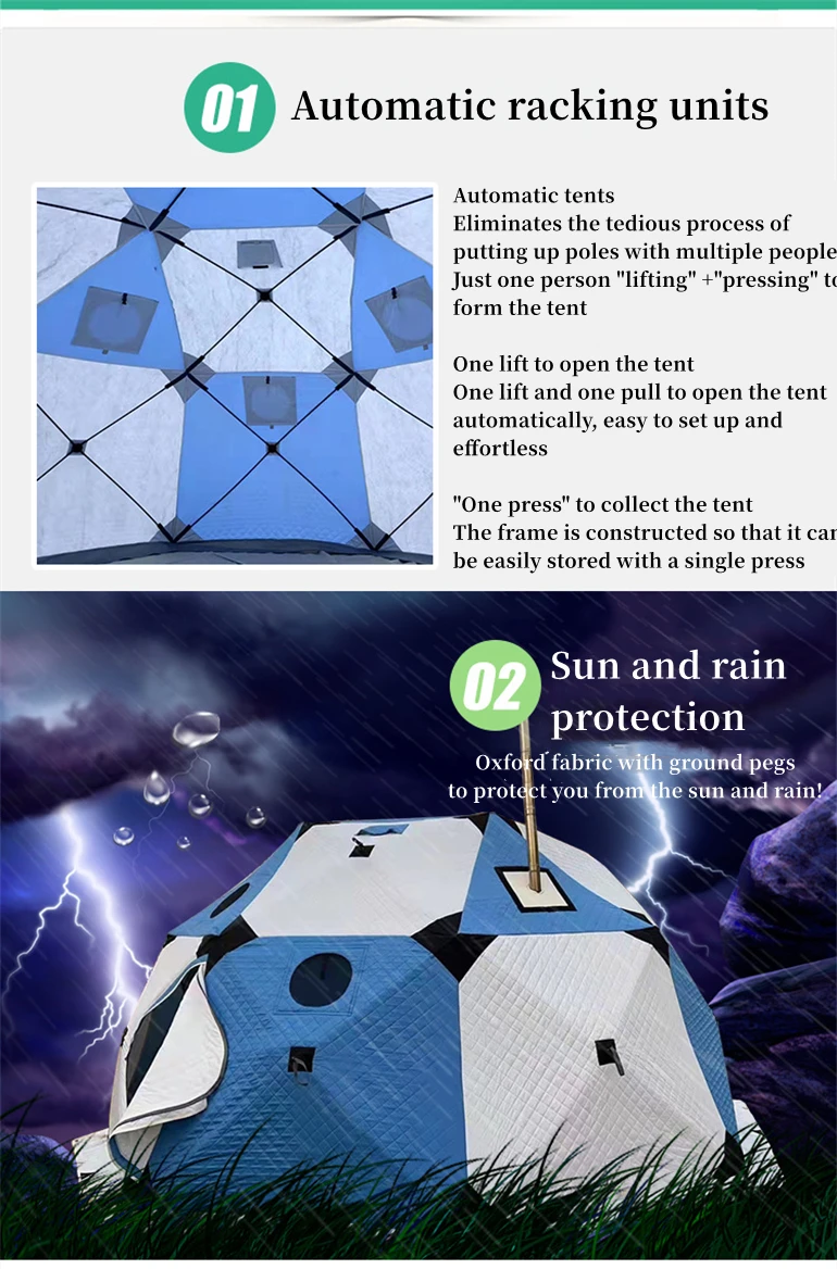 Outdoor hiking insulated Octagon ice fishing dome tent spherical winter big camping multi-person warm pop-up hot sauna tent