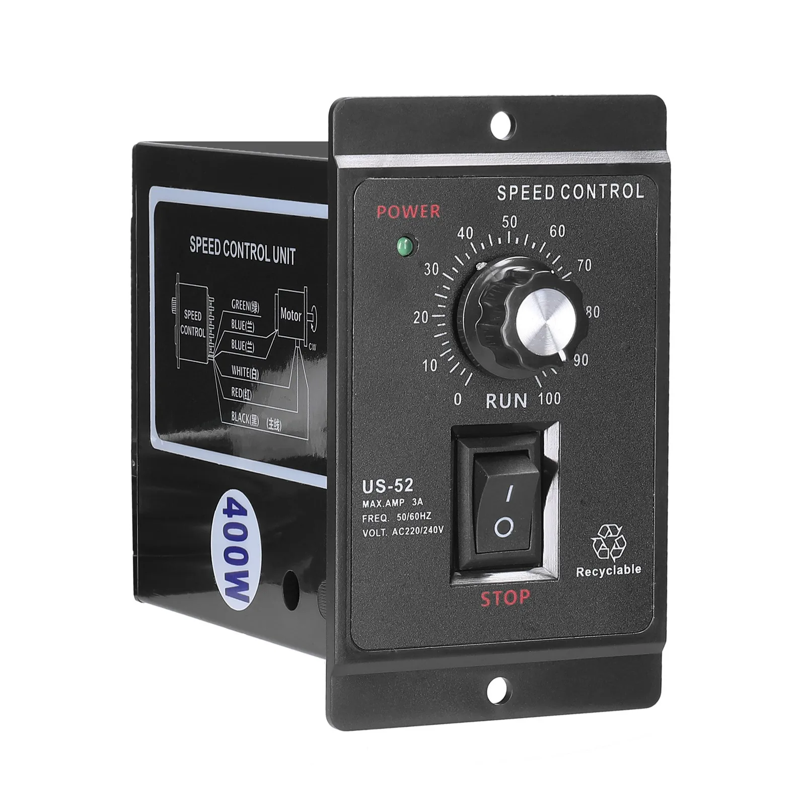 Controlador de Velocidad de Motor AC con Pantalla Digital US52 UX52 400W 220V 50/60Hz, Regulador de Motor de Inducción Monofásico con Función de Avance y Retroceso