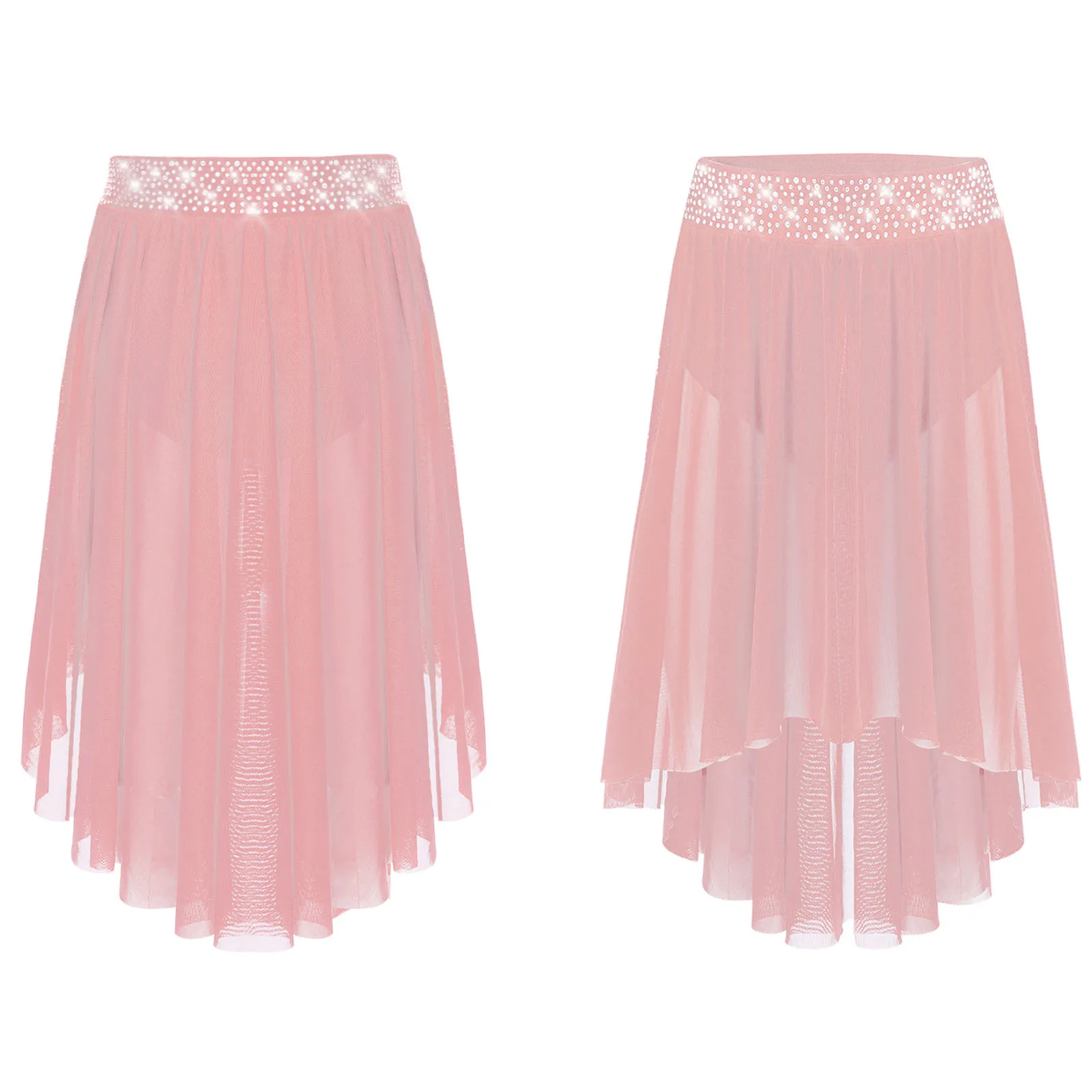 キッズガールズバレエダンス衣装シアーメッシュ叙情的ダンス衣装長袖プルオーバークロップトップとスカートダンスウェアセット