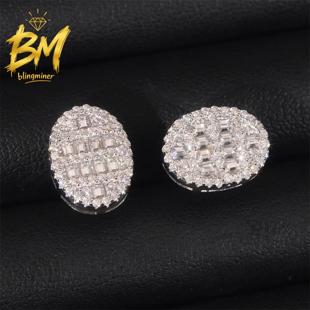 Blingminer Iced Out S925 Silver 10mm VVS Moissanite Earrings For Men Women Ear Studs Jewelry Pass Diamonds Tester Free Shipping