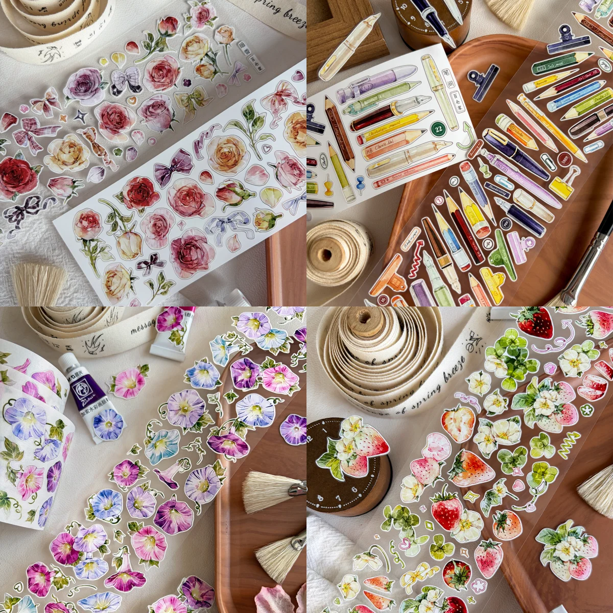 nastro-adesivo-pet-vintage-60mm-6m-con-motivi-floreali-e-fragole-materiale-creativo-per-diari-collage-e-scrapbooking