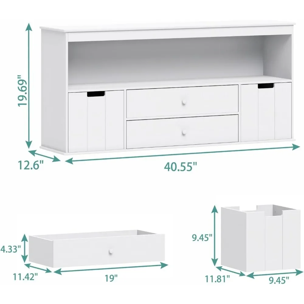 Kinderboekenplank, 44.5 "Speelgoed Opbergdoos Met 2 Laden, Houten Speelgoed Opslag Boekenplank Voor Kinderen