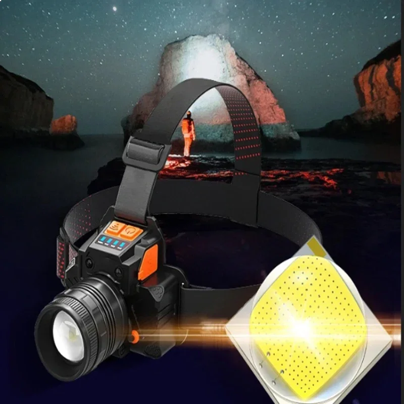 Super Bright T6 LED Sensor Headlamp Built-in Battery USB Rechargeable Rotary Zoom Head Flashlight For Outdoor Camping Fishing