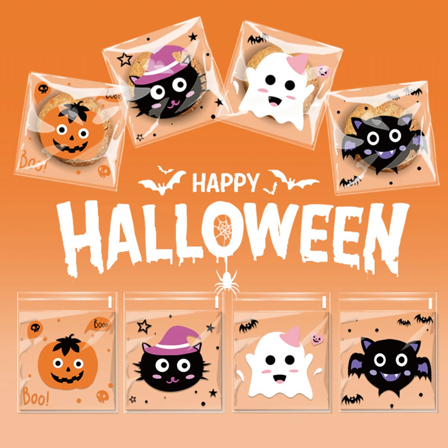 Halloween Plastic Candy Cookies Gift Bag Self Adhesive Snack Wrap Bag Halloween Party Decorations Kids Gifts