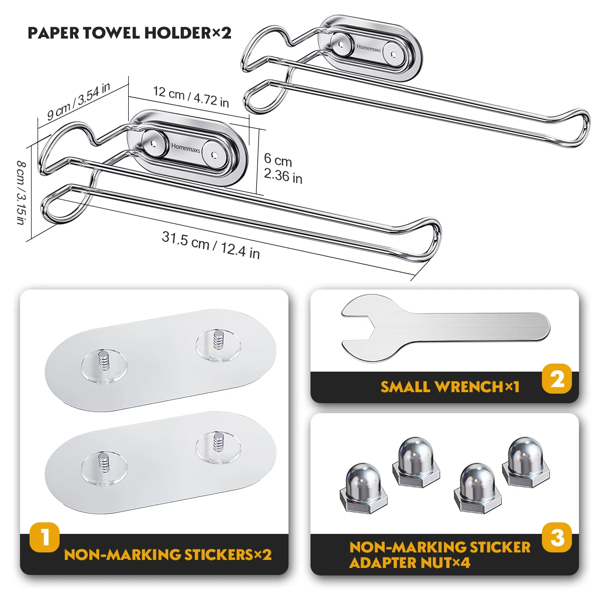 

2Pcs 304 Stainless Steel Paper Towel Holder Hanging Tissue Rack Silver Ecofriendly Design Suitable Any Size Brand