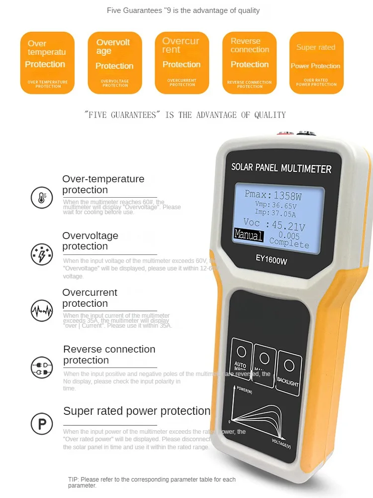 

Photovoltaic panel multimeter EY1600W solar panel, MPPT photovoltaic module power tester