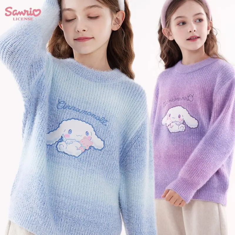 Girl Sweater Sanrio Autumn Winter Fashion Cartoon Keep Warm Child Bottoming Shirt Cinnamoroll Cute Kawaii Soft Knitted Sweater