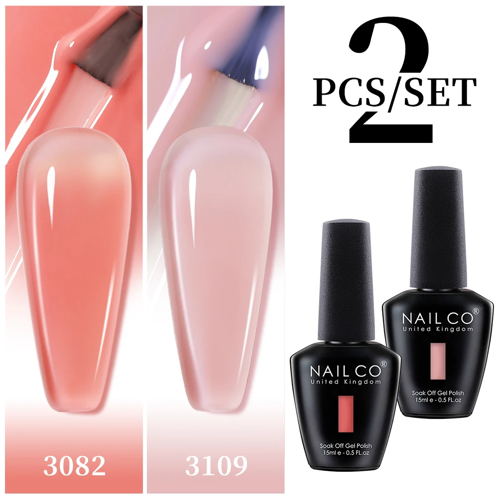 

NAILCO 2PCS/SET 15ml Jelly Nude Pink Translucent Gel Nail Polish Set Semi Permanent Soak Off Nail Art Manicure Gel Set