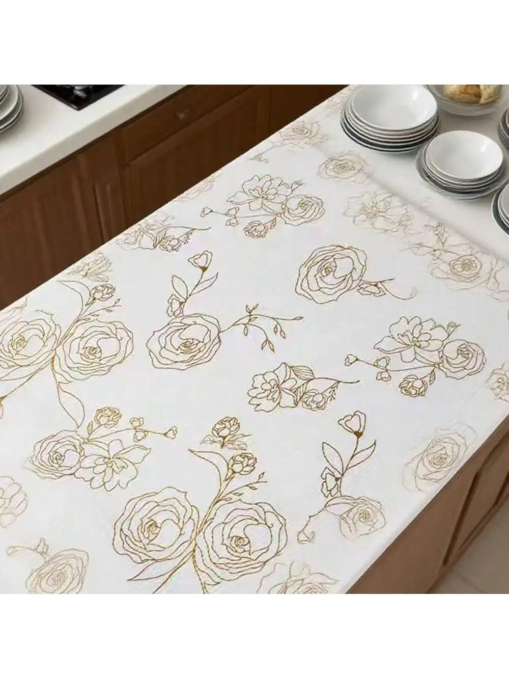 Gold Rose Print Non-Adhesive Drawer Liner: Made Of EVA Material, Removable Kitchen Cabinet Drawer Mat