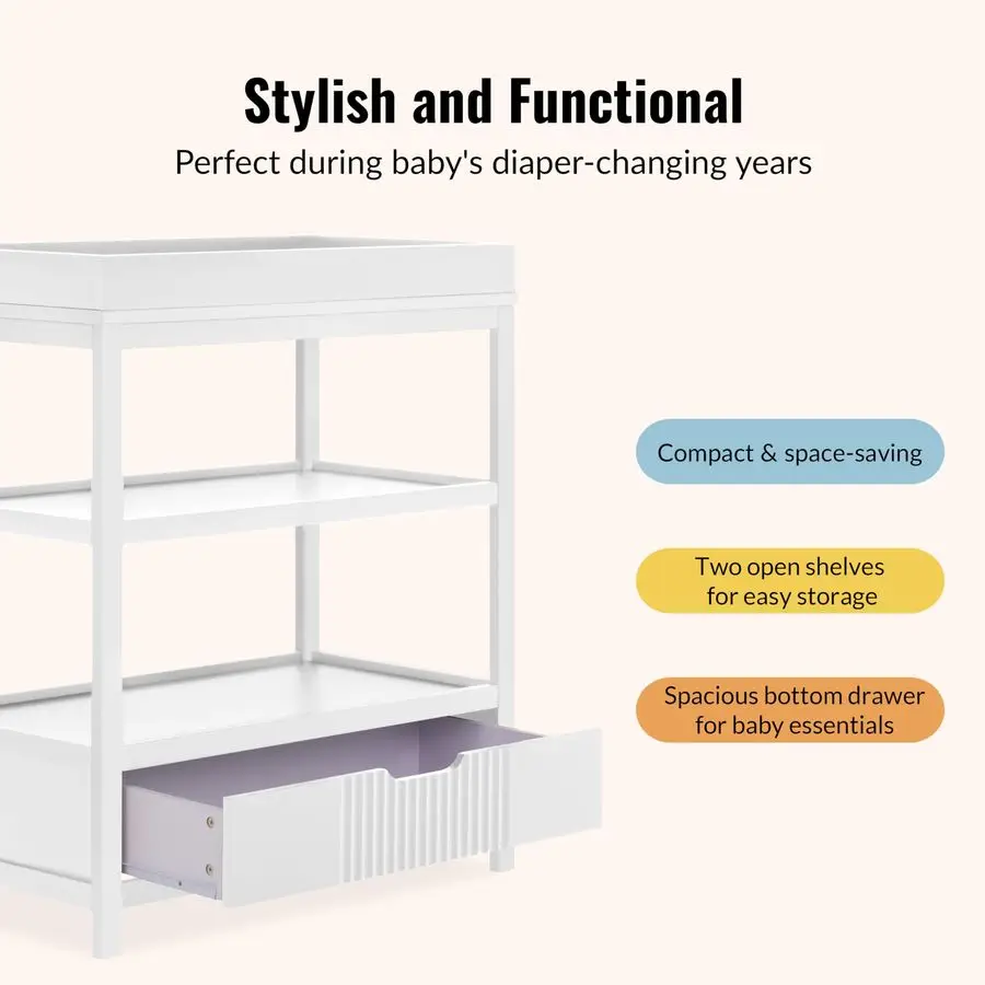 On Me Ivy Baby Changing Table Compact Modern Changing Station with Spacious Drawer amp 2 Open Shelves, New Zealand Pinewood, Eas