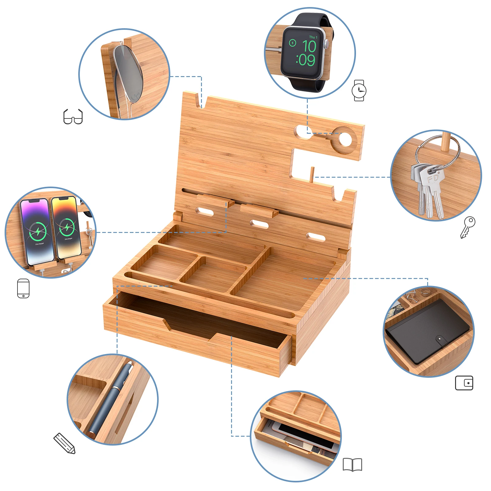 Fathers Day Gift Desktop Wooden Storage Box Organizer Drawer Office Storage Rack Stationery Desk Pen Holder Phone Organizer