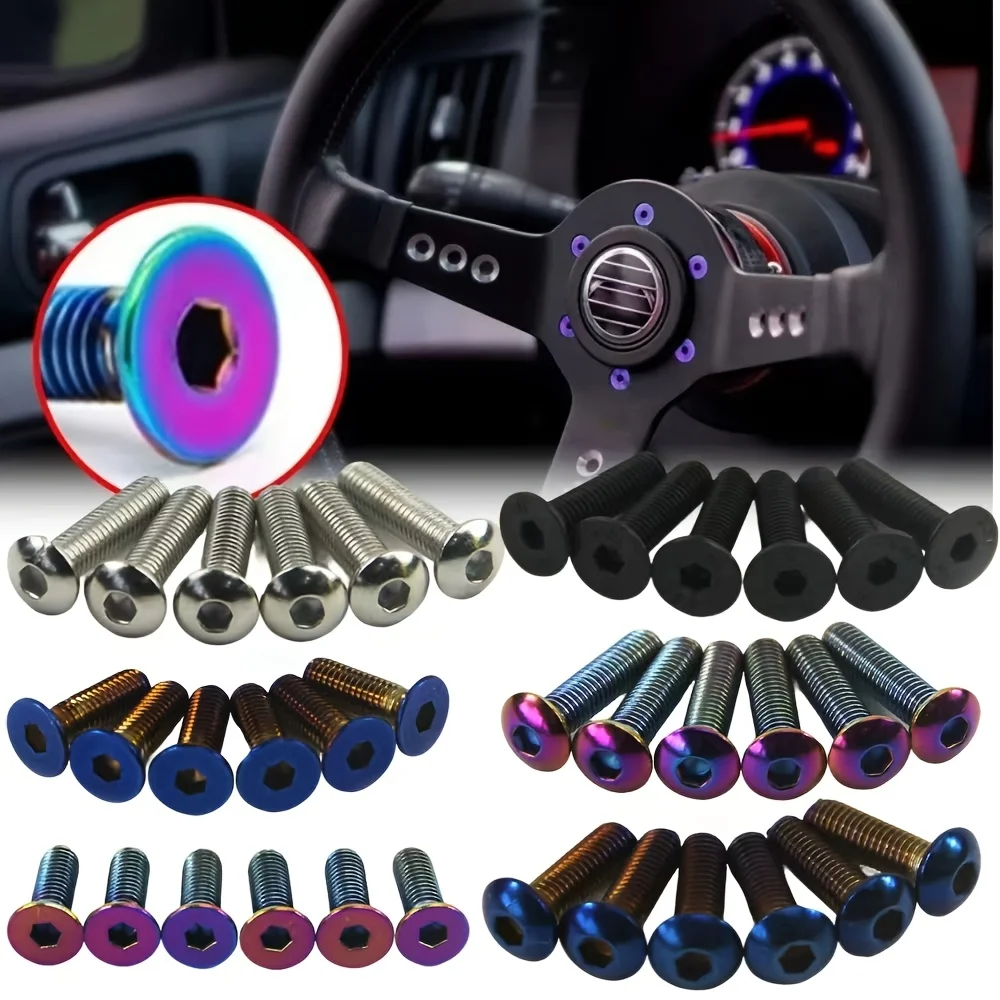 6 Screws and a Wrench - New Color Car Modification Steering Wheel Fixing Round Head/Flat Head Screws (M5 Type universal Type)
