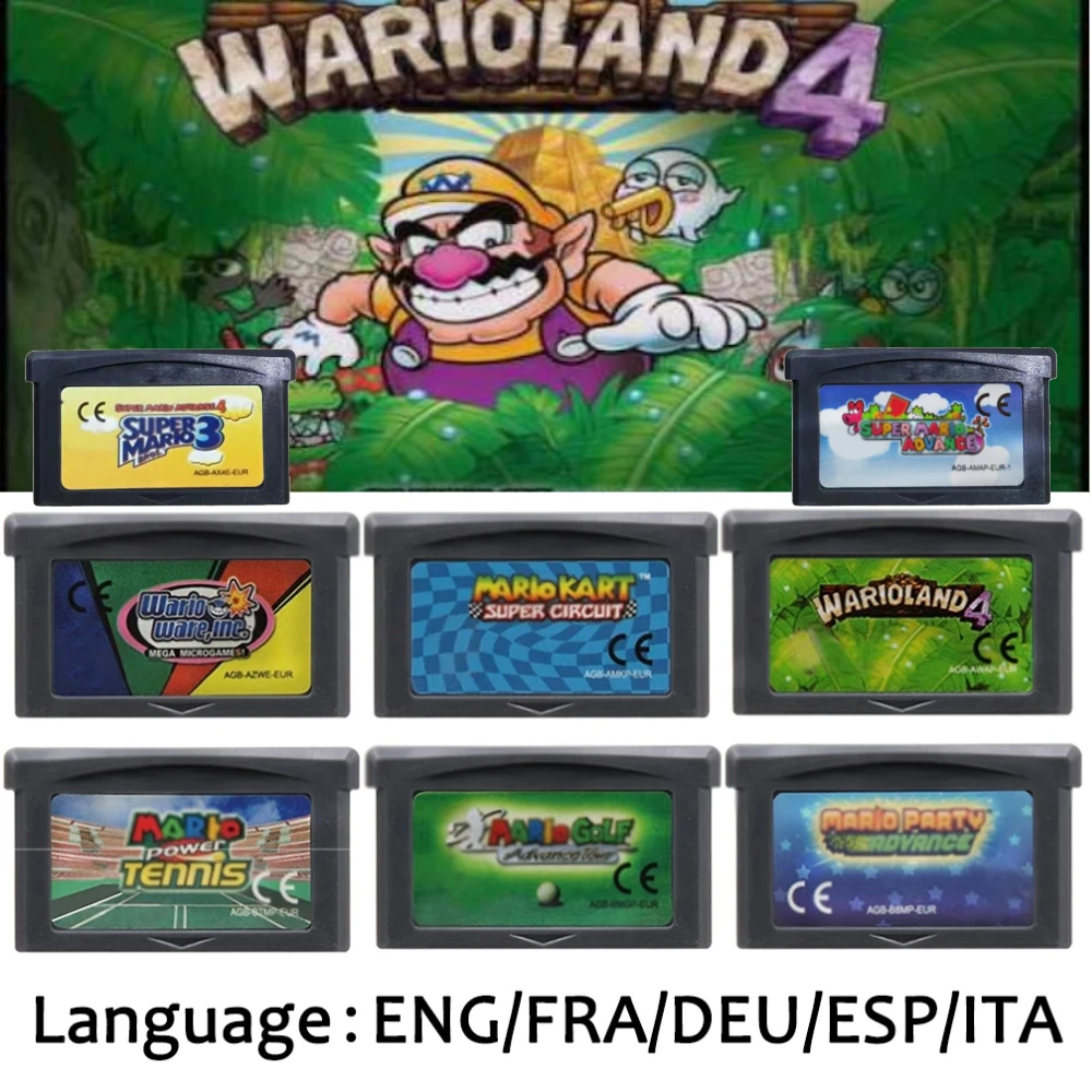 EUR Version GBA Game Cartridge 32 Bit Video Game Console Card Mario Series Super Mario Bros Wario Land4 Mario Golf Mario Kart Of