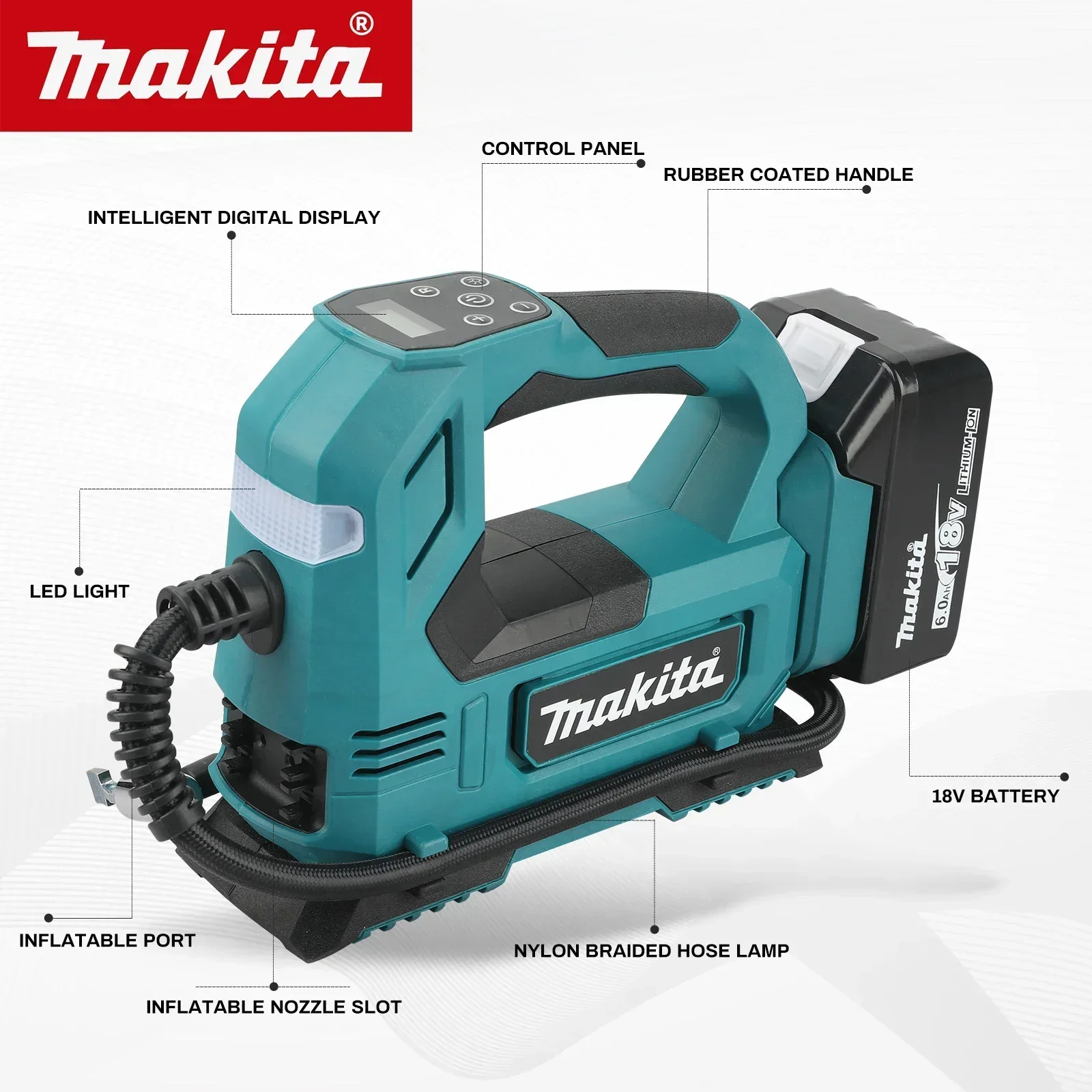 Makita DYS59 18V Cordless Tire Inflator 120PSI Max Pressure Digital Display LED Light for Car Balls Mattress Inflation tools