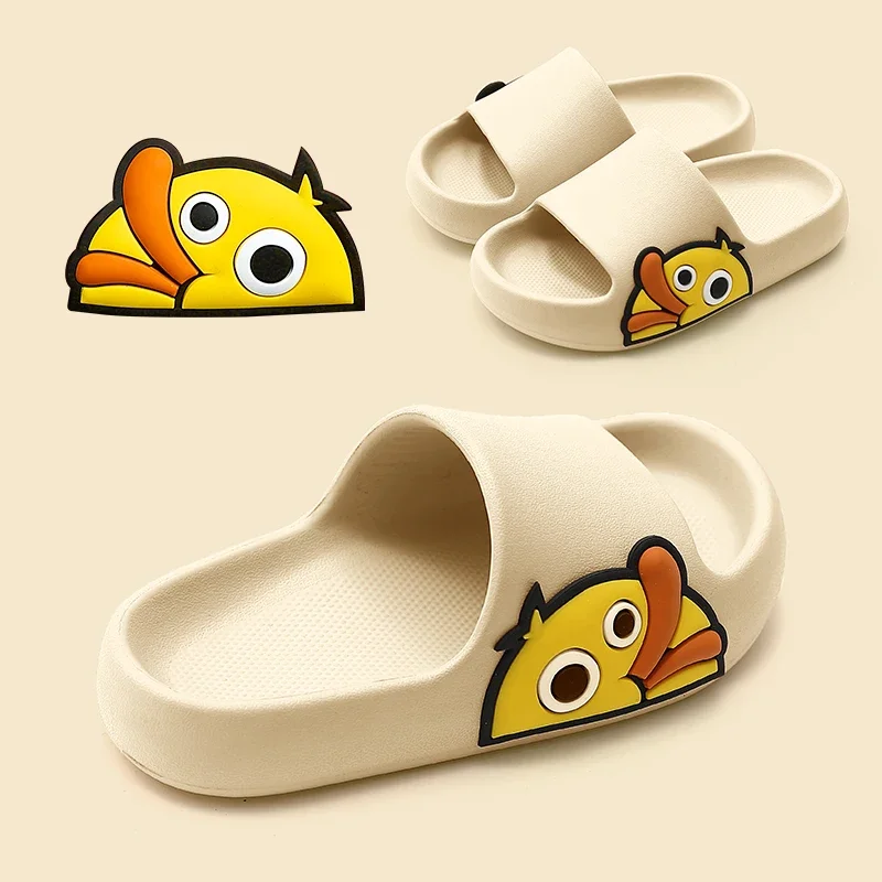 Summer Men Slides Cartoon Duck Slippers Outdoor Beach Sandals Men Non-slip Bath Flip Flops Thick Platform Parent Child Shoes