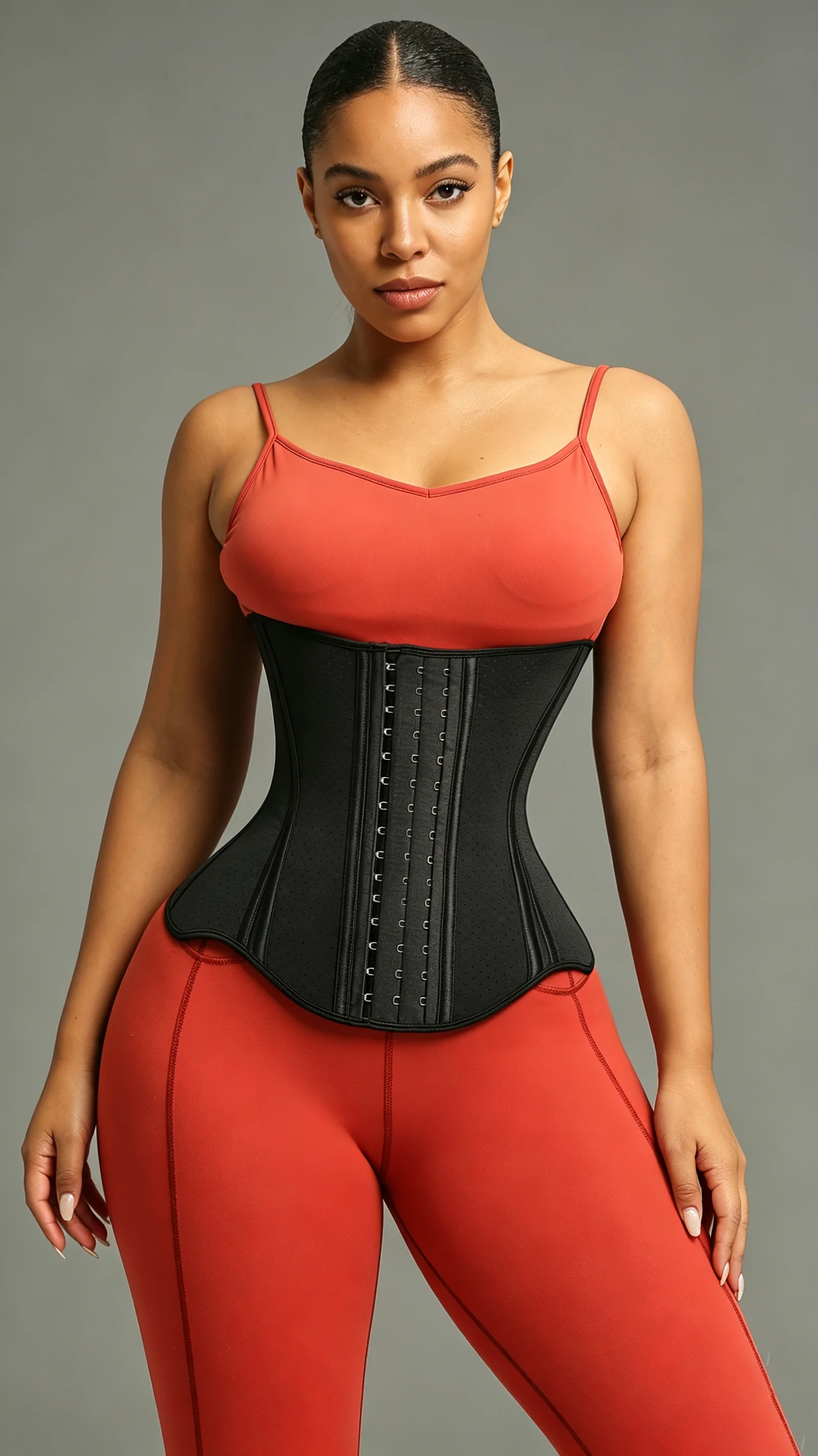 Women's Extended Latex Waist Cincher 19 Boning Body Shaping Corset with Front Hook Closure for Gym Training