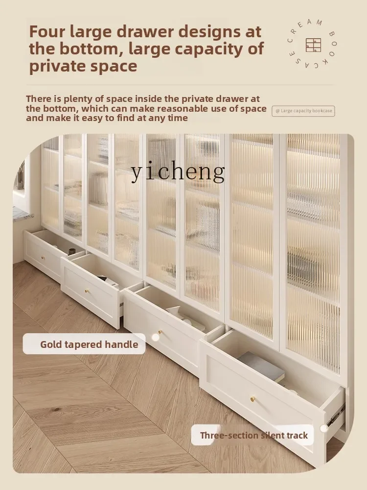 GZ Living Room Converted into Bedroom Bookcase Integrated Top-to-Top Glass Bookshelf Storage Display Cabinet