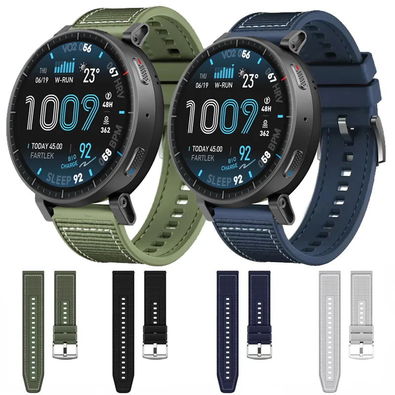 22mm Nylon-Silikon-Gewebeband für Amazfit Active Max Sportband für Amazfit Balance 2/T-Rex 3Pro 48mm/GTR 4 3 2 47mm/Bip 6 5