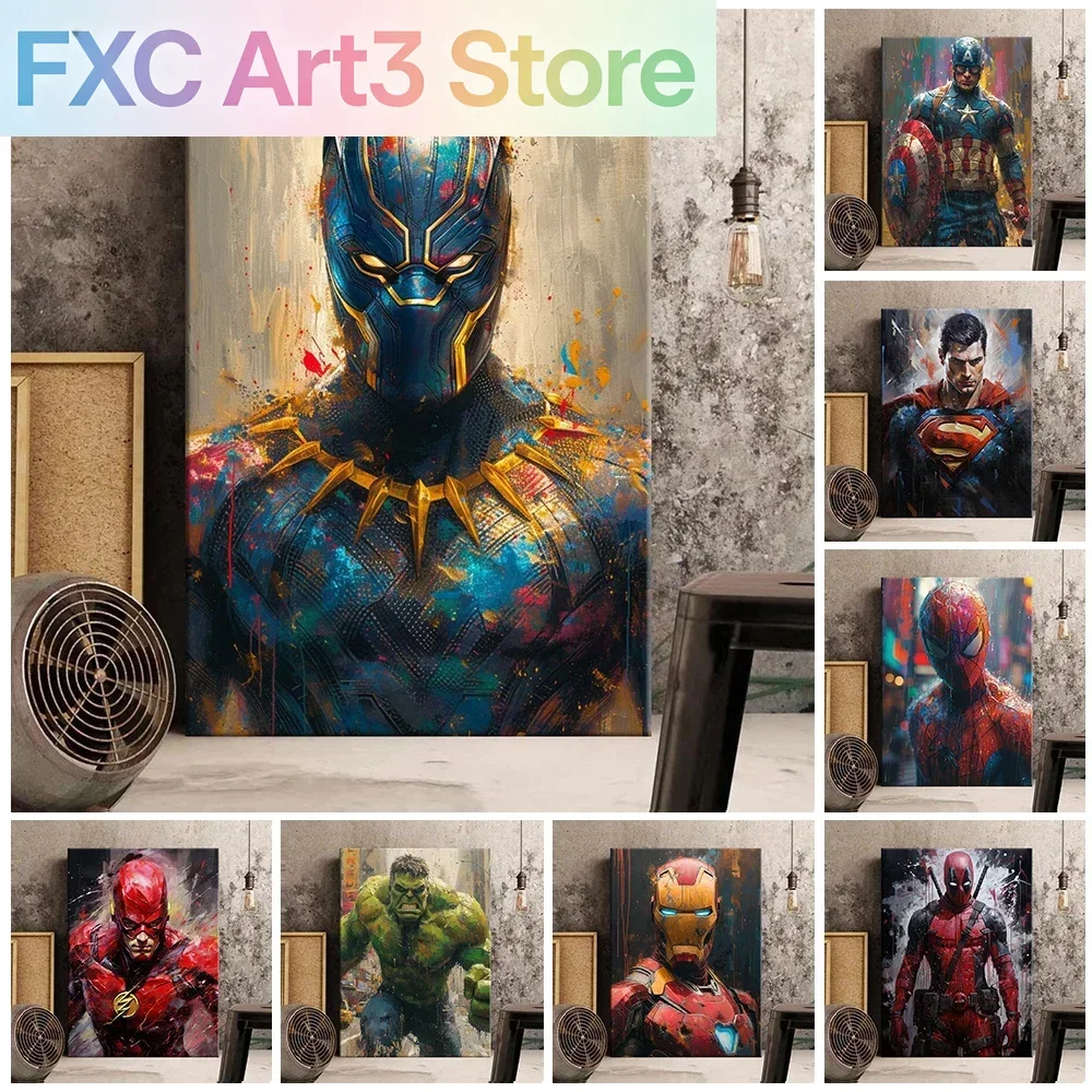 Rahmenloses Marvel Avengers Poster, Helden-Leinwand-Wandkunstdruck, Spider-Man, Captain America, Hulk, Kunstwandbild, Heimdekoration, Geburtstag, Weihnachten