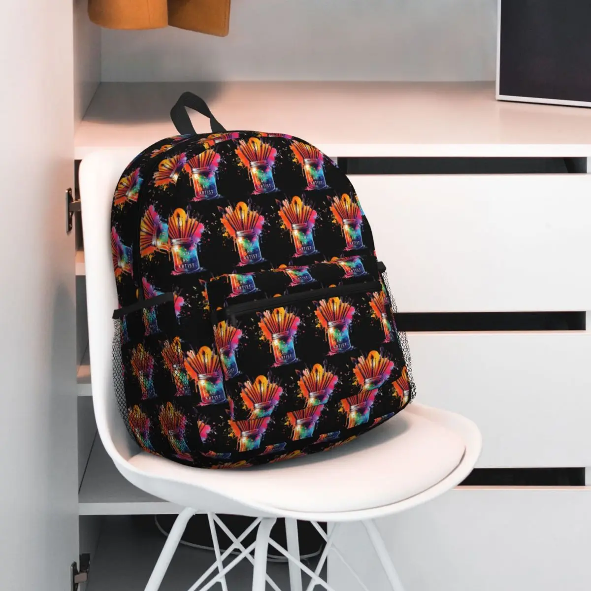 Splatter Paint Colorful Brush Strokes Design Backpack Daypack Large Capacity Kids BookBag School Bag Shoulder Bags for Men Women
