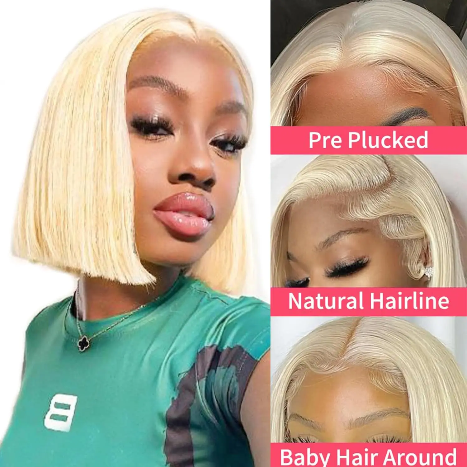 613 شقراء بوب شعر مستعار 5x5 الدانتيل Hd شعر مستعار أمامي 14 بوصة شعر بشري قصير شفاف مستقيم الدانتيل الجبهة خصلات الشعر المستعار الإنسان للنساء