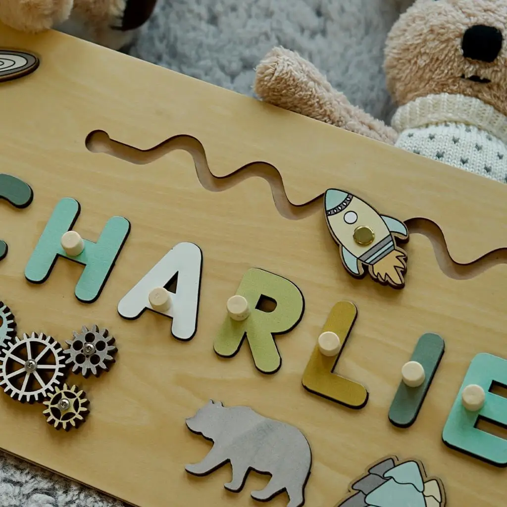 Personalized Wooden Toy Baby Custom First Name Puzzle Toys Early Learning Educational Birthday Gifts For Kids Toddlers