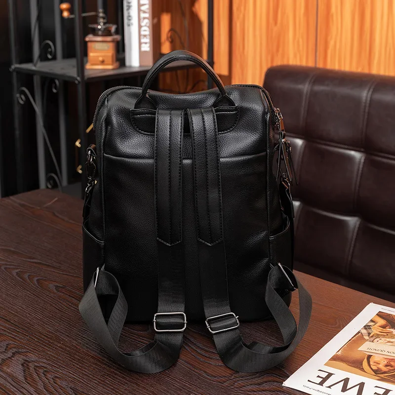 Women\'s Backpack 2024 New Korean Version Retro Large Capacity Soft Leather Texture Casual Outdoor Travel Backpack School Bag