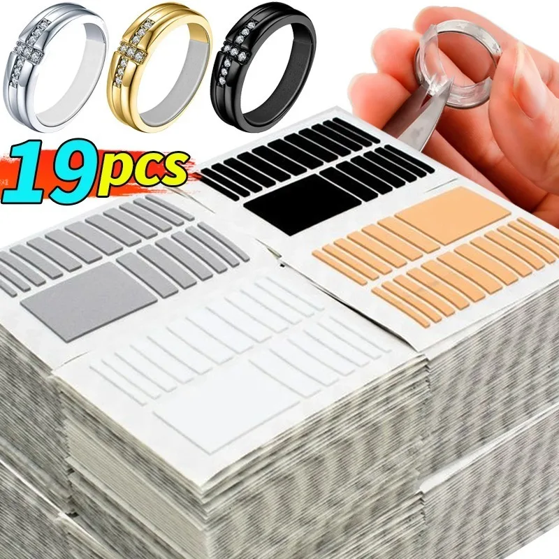 19pcs Any Rings Size Adjust Stickers Silicone Transparent Big Size Ring Invisible Fixed Tightener Reducer Resizing Jewelry Tools