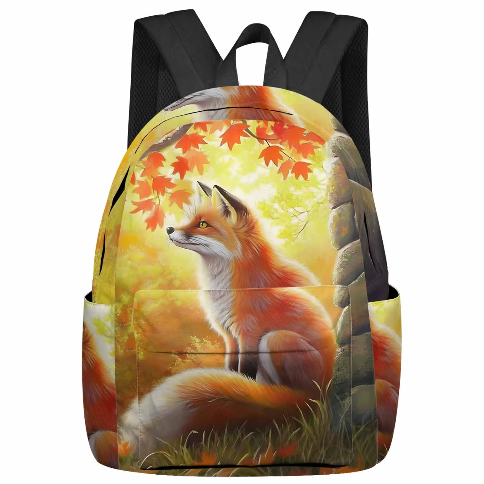 

Autumn Maple Leaf Fox Stone House Backpacks Teenagers Student School Bags Laptop Custom Backpack Men Women Travel