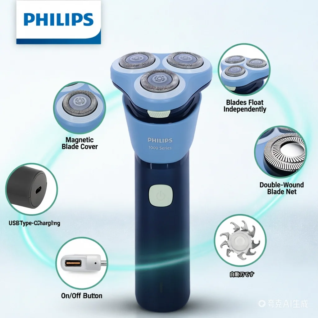

Philips S1886 Electric Shaver 3D Floating Heads Self-Sharpening Blades IPX7 Waterproof Wet & Dry Men's Razor