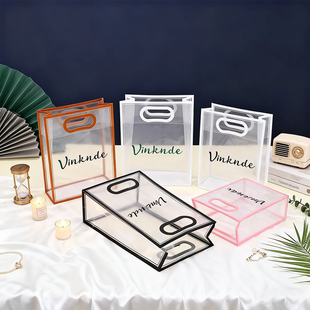 

Wedding Souvenirs Transparent PP Frosted Shopping Plastic Bag Cosmetics Gift Tote Bags with Handle 100Pcs Personalization Logo