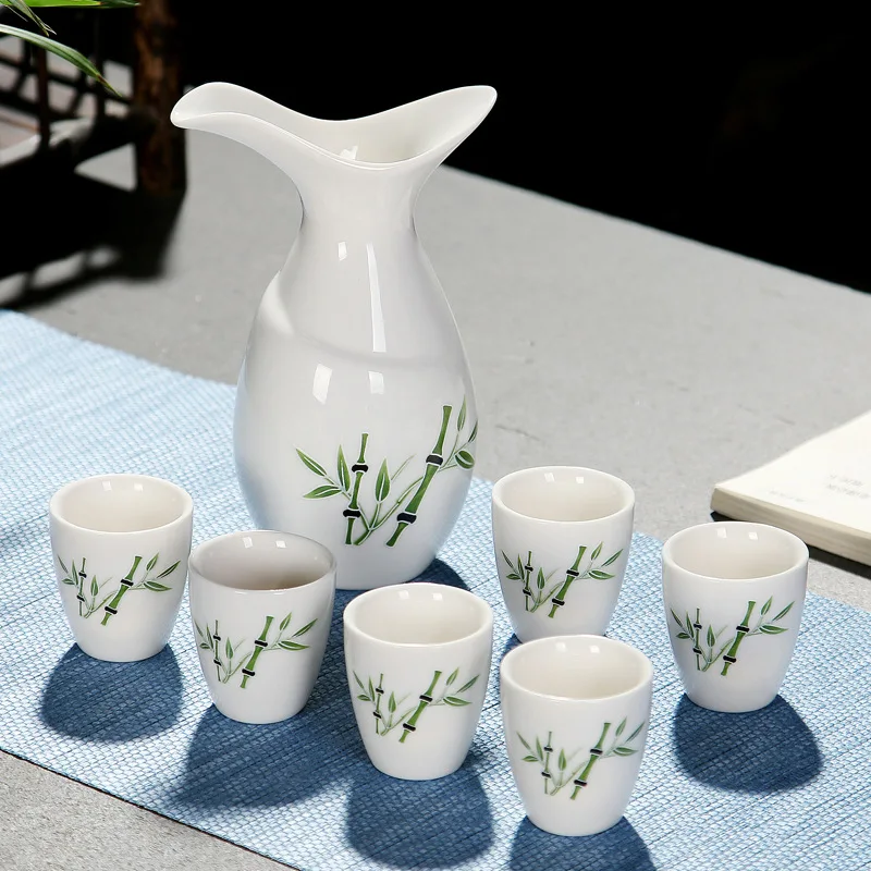 Chinese Creative Ceramics Wine Set Suit 1 Pot 6 Cups Antique Wine Glass Liquor Ceramics Wine Separator Flagon Small Cups